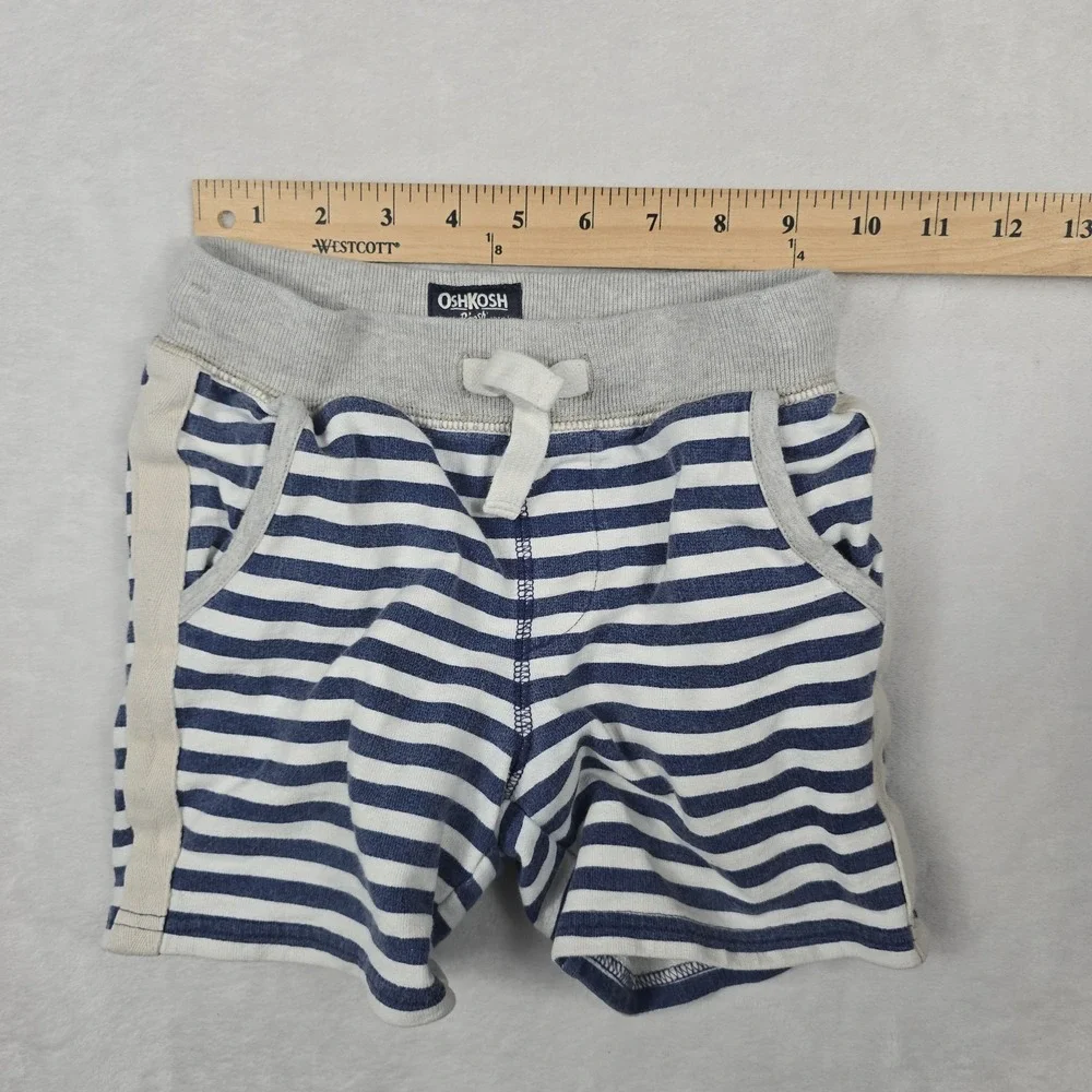 OshKosh Bgosh Boys 4T Blue White Striped French Terry Shorts Elastic Waist